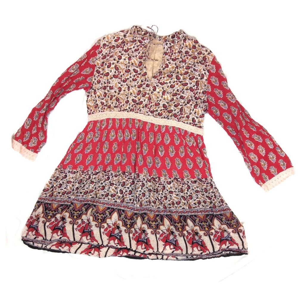Printed embroidered knee length dress